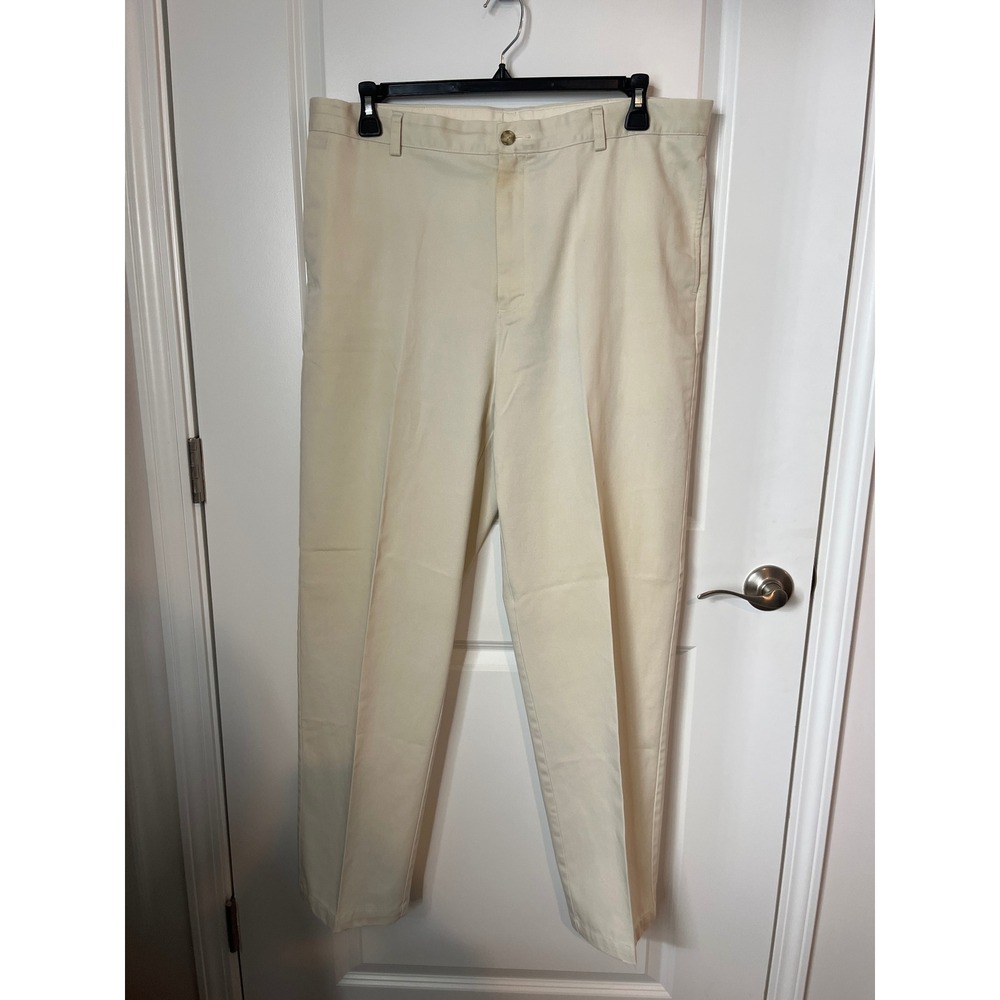 LL Bean Classic Fit Chino Pants Mens 38x32 Cream Khaki Cotton Twill Trousers